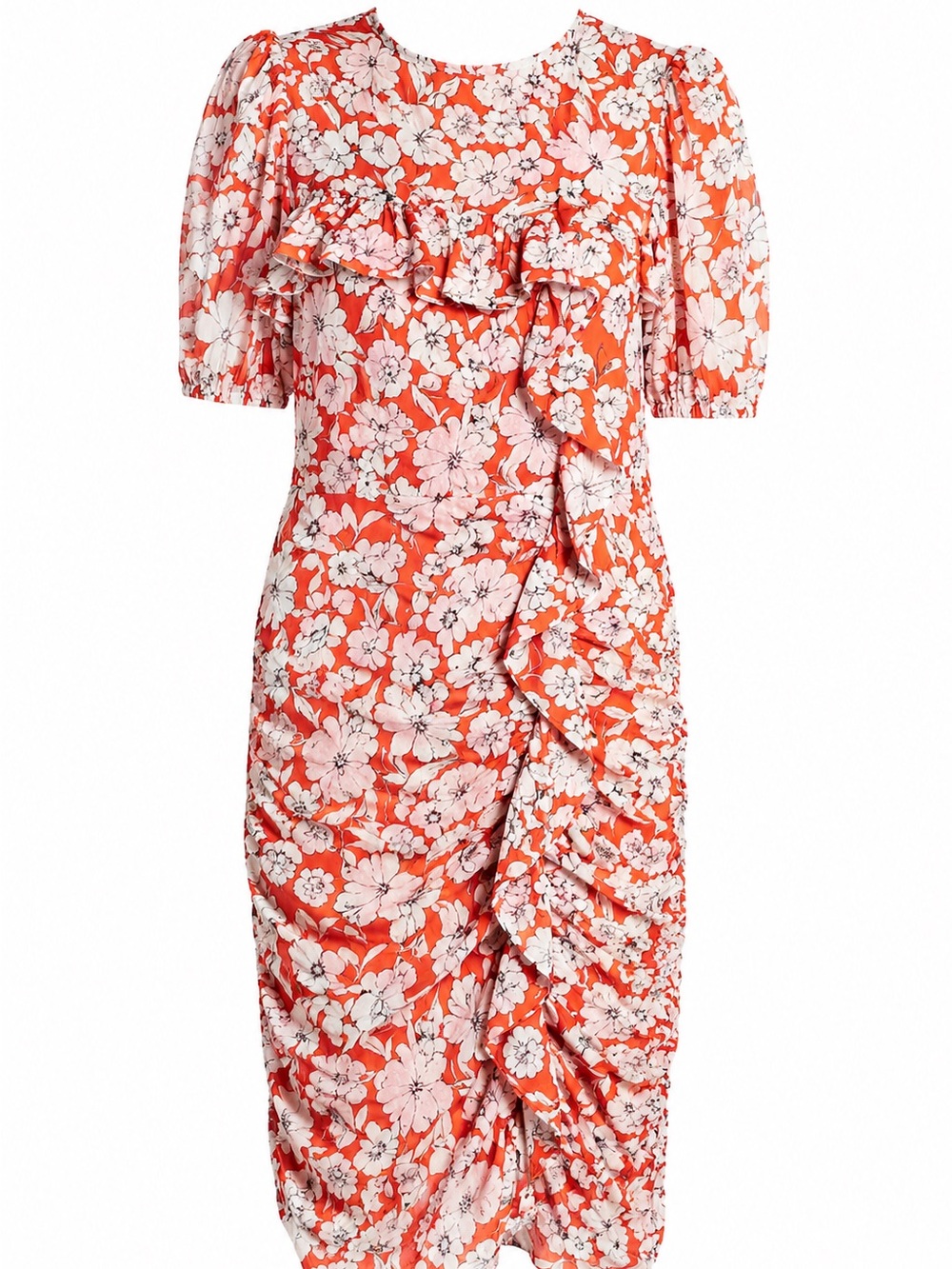 Chelsea28 Orange Floral Ruched Ruffle Dress Size 6 Spring Summer Wedding Guest